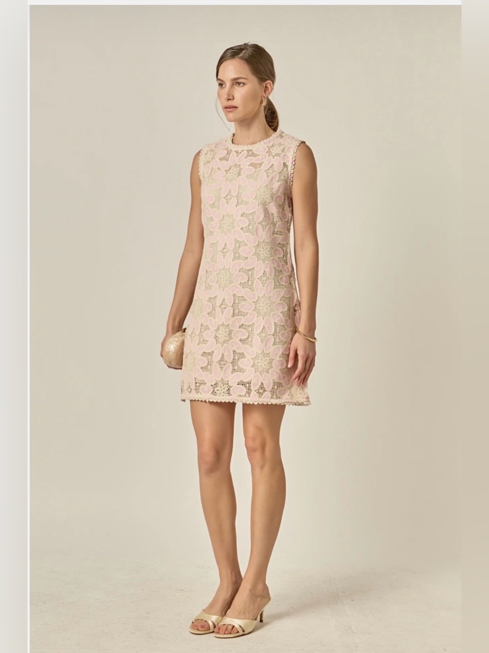 English Factory Stella Crochet beige and pink mini dress size L